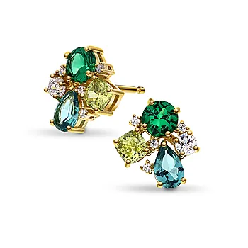Pan Jewelry, Øredobber i forgylt 925 sølv med grønne zirkonia