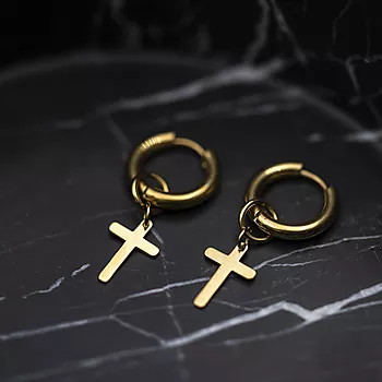Bilde nummer 3 av Alexander, Øreringer i forgylt stål med kors
