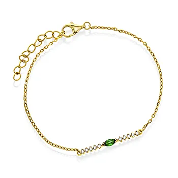 Pan Jewelry, Armbånd i forgylt 925 sølv med olivengrønn zirkonia