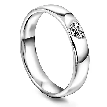 Giftering i 375 hvitt gull med diamanter og hjerte 0,06 CT | 4 mm bredde