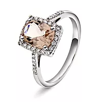 Jacqueline diamantring i 375 hvitt gull med diamanter 0,20 ct og morganitt