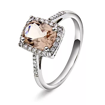 Jacqueline diamantring i 375 hvitt gull med diamanter 0,20 ct og morganitt