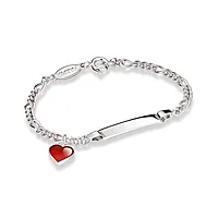 Armbånd til barn i 925 sølv med rødt hjerte og graveringsplate