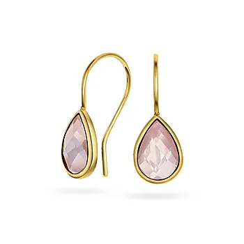 Øredobber i 585 gult gull med rosenkvarts