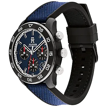 Bilde nummer 2 av Tommy Hilfiger, Herreklokke i stål med blå og sort silikon/tekstilrem