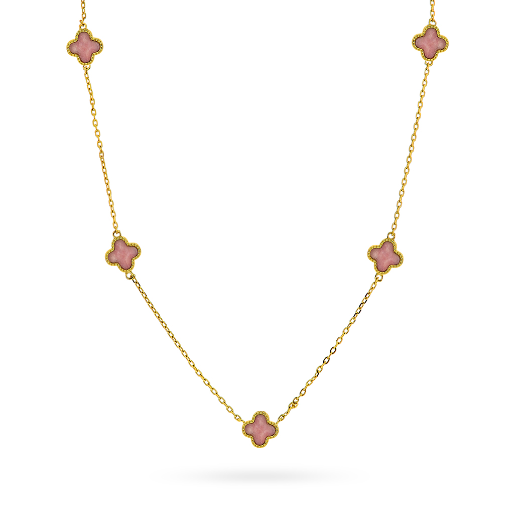Pan Jewelry, Kløver smykke i forgylt 925 sølv med rosa rhodokrositt