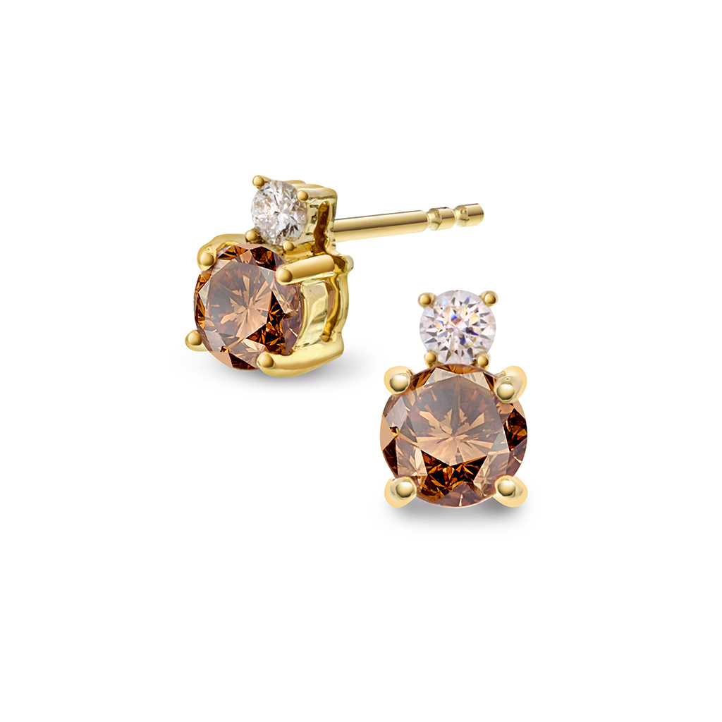 Pan Jewelry, Øredobber i 585 gult gull med diamanter 0,08 ct med champanje grant sten