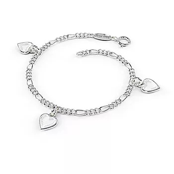 Pia&Per, Armbånd i 925 sølv med charms av hvite emalje hjerter