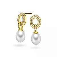 Pan Jewelry, Øredobber i 925 forgylt sølv med syntetisk perle og zirkonia
