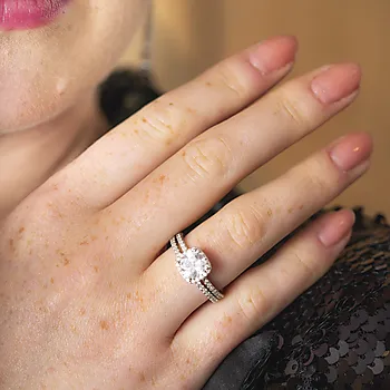 Bilde nummer 2 av Pan Jewelry, 2-i-1 ring i 925 sølv med zirkonia og cushion