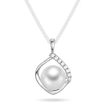 Pan Jewelry, Anheng i 585 hvitt gull med ferskvannsperle og zirkonia med dråpeform