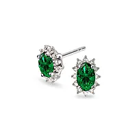 Gold Collection, Øredobber i 585 hvitt gull med diamanter 0,08 ct og smaragd