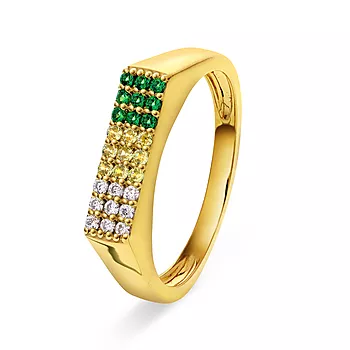 Janne Formoe by Pan Jewelry, Ring i forgylt 925 sølv med grønne, gule og hvite zirkonia