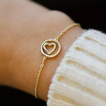 Bilde nummer 2 av Pan Jewelry, Armbånd i 925 forgylt sølv med hjerte i sirkel og zirkonia