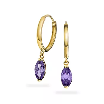 Pan Jewelry, Øreringer i 585 gult gull med lilla zirkonia