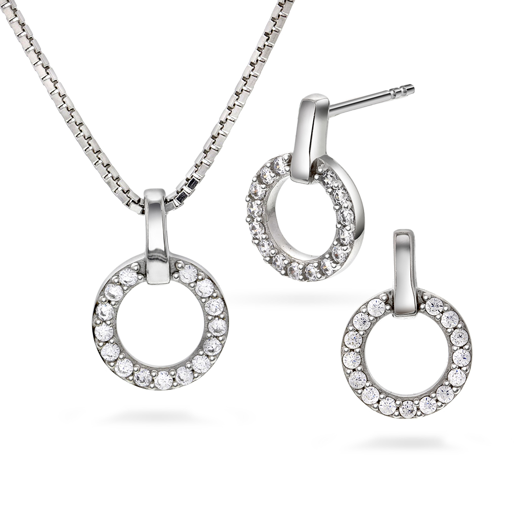 Pan Jewelry, Smykkesett i 925 sølv med zirkonia og sirkel