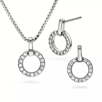 Pan Jewelry, Smykkesett i 925 sølv med zirkonia og sirkel