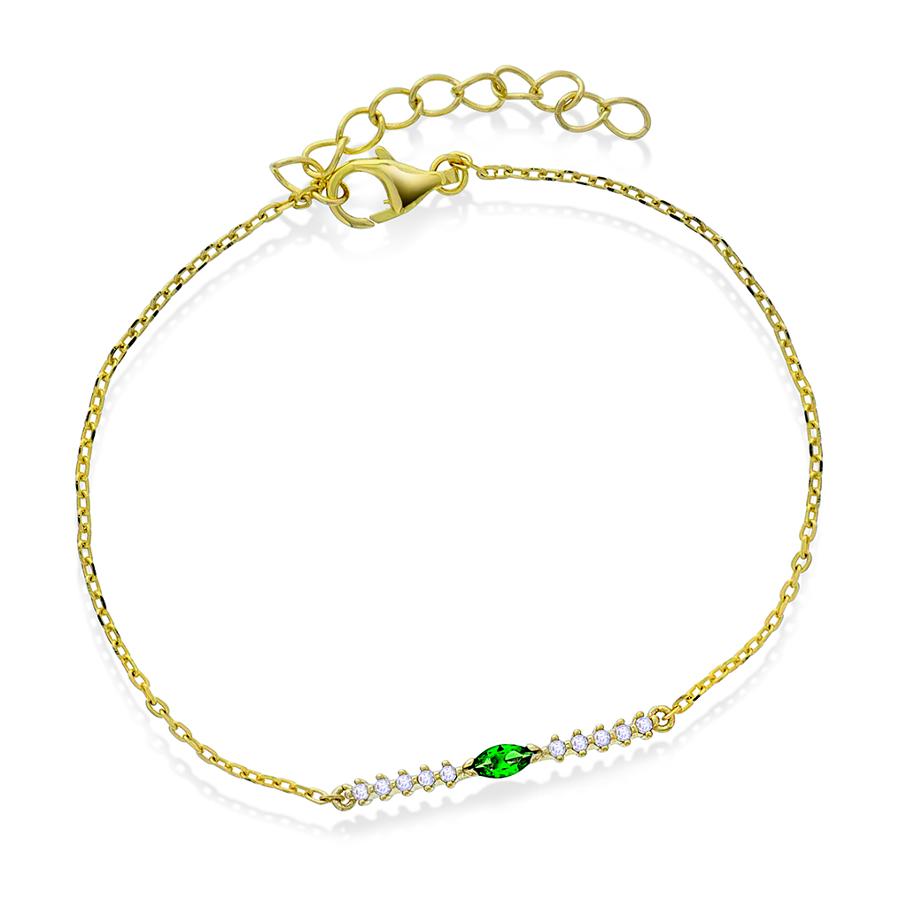 Pan Jewelry, Armbånd i forgylt 925 sølv med grønn zirkonia