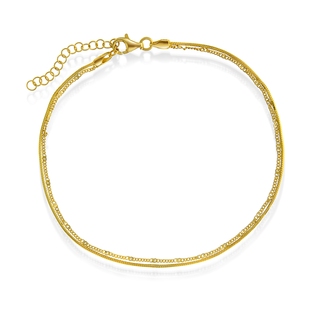 Pan Jewelry, Ankelkjede i 925 forgylt sølv, 25 cm