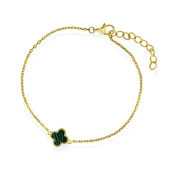 Pan Jewelry, Kløver armbånd i forgylt 925 sølv med grønn syntetisk malakitt