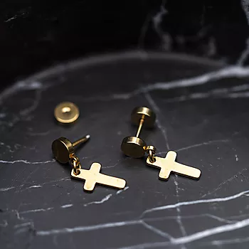 Bilde nummer 3 av Alexander, Øredobber i forgylt stål med kors
