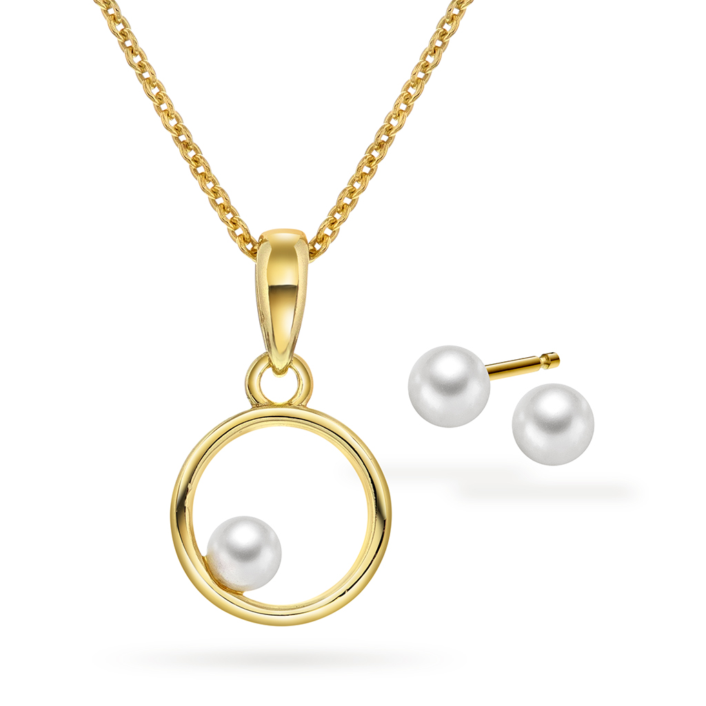 Pan Jewelry, Smykkesett i forgylt 925 sølv med ferskvannsperle