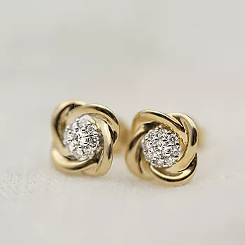 Bilde nummer 3 av Pan Jewelry, Øredobber i 585 gult gull med diamanter og blomst 0,25 ct