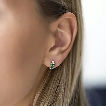 Bilde nummer 2 av Pan Jewelry, Øredobber i 585 gult gull med zirkonia og syntetisk grønn spinell