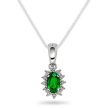 Gold Collection, Anheng i 585 hvitt gull med diamanter 0,04 ct og smaragd