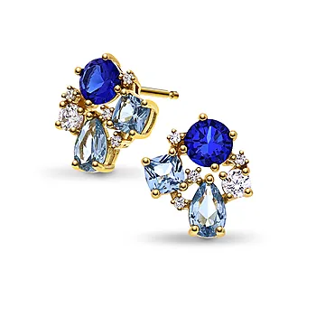 Pan Jewelry, Øredobber i forgylt 925 sølv med blå zirkonia