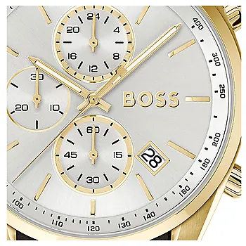 Bilde nummer 4 av Hugo Boss, Herreklokke i gullfarget stål med brun skinnrem