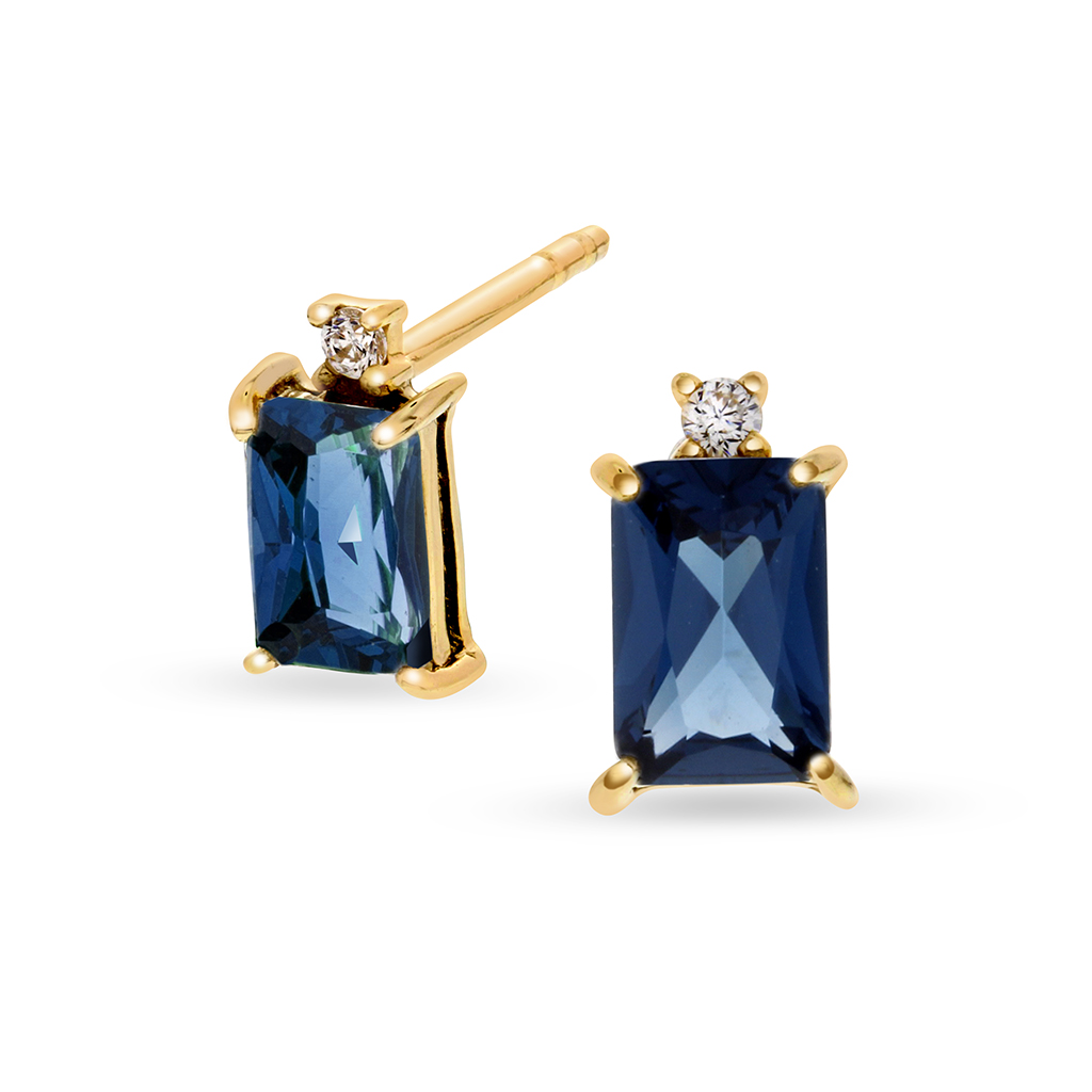Pan Jewelry, Øredobber i 585 gult gull med zirkonia og blå glassten