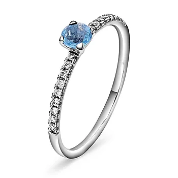 Diamantring i 585 hvitt gull 0,10 ct med topas