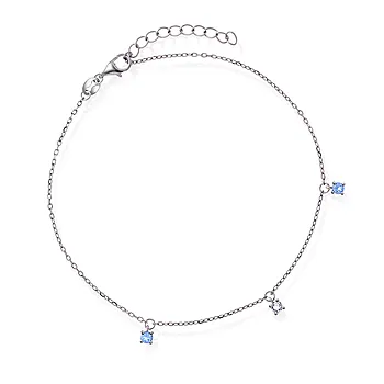 Pan Jewelry, Ankelkjede i 925 rhodinert sølv med zirkonia, 25 cm
