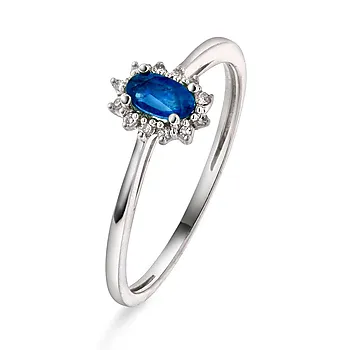 Diamantring i 585 hvitt gull 0,04 ct med safir