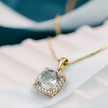 Bilde nummer 4 av Siena diamantsmykke i 585 gult gull 0,18 ct med grønn ametyst