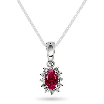 Gold Collection, Anheng i 585 hvitt gull med diamanter 0,04 ct og rubin