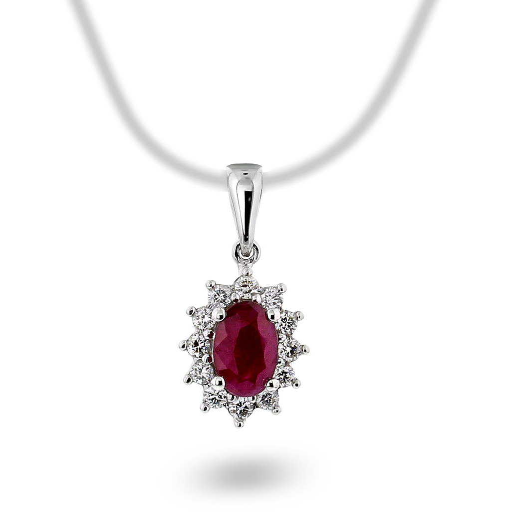 Pan Jewelry, Anheng i 585 hvitt gull med diamanter 0,16 ct og rubin