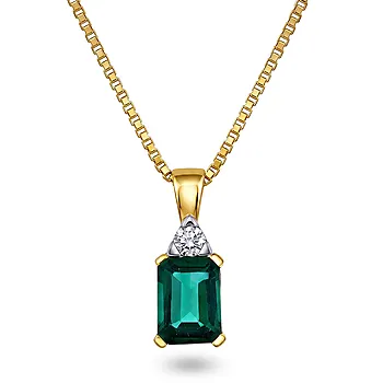 Michelle diamantsmykke i 375 gult gull 0.05 ct med hydrotermisk smaragd
