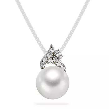 Pan Jewelry, Anheng i 585 hvitt gull med ferskvannsperle og zirkonia