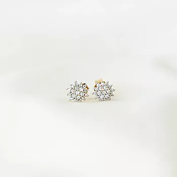 Bilde nummer 2 av Pan Jewelry, Øredobber i 585 gult gull med rosett og diamanter 0,25 ct