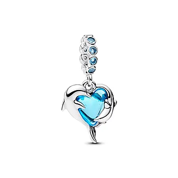 Pandora Moments, Charm i  925 sølv med delfin i aquablå muranoglass