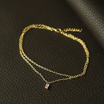 Bilde nummer 2 av Pan Jewelry, Ankelkjede i 925 forgylt sølv med rosa zirkonia, 25 cm