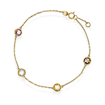 Armbånd i 585 gult gull med fargerike zirkonia
