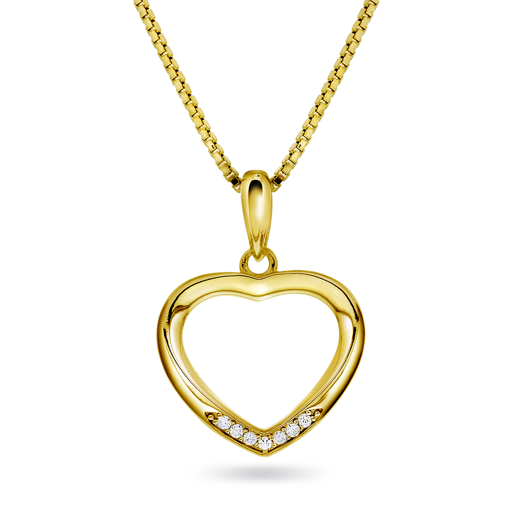 Pan Jewelry, Hjertesmykke i 925 forgylt sølv med zirkonia