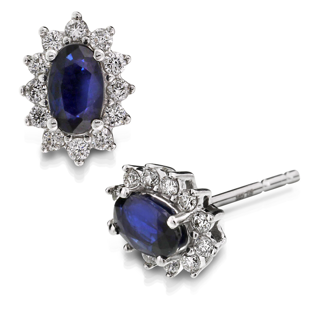 Pan Jewelry, Øredobber i 585 hvitt gull med diamanter 0,20 ct og safir