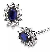 Pan Jewelry, Øredobber i 585 hvitt gull med diamanter 0,20 ct og safir