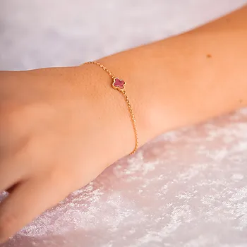 Bilde nummer 2 av Pan Jewelry, Kløver armbånd i forgylt 925 sølv med rosa rhodokrositt