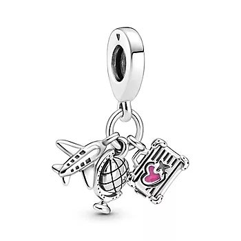 Pandora Moments, Charm i 925 sølv med fly, koffert og jordklode