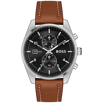 Hugo Boss, Skytraveller herreklokke i stål med skinnrem